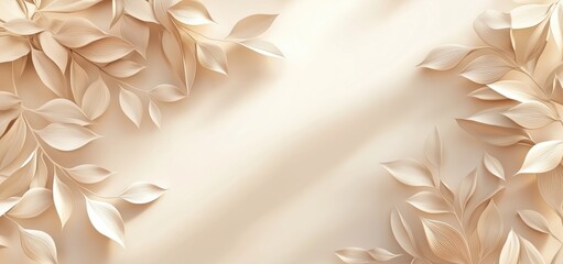 Elegant abstract leaves on a light beige background creating a serene and sophisticated design. Concepts of nature, minimalism, and stylish decoration.