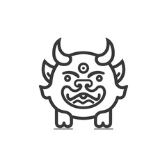 Line Art Illustration of a Cartoonish Demon with Horns and a Third Eye