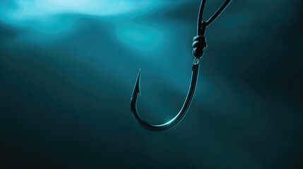 Phishing attack concept with a fishing hook attached to a computer mouse cable.