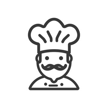 recommend clip art: Line art illustration of a chef with a mustache wearing a chefs hat