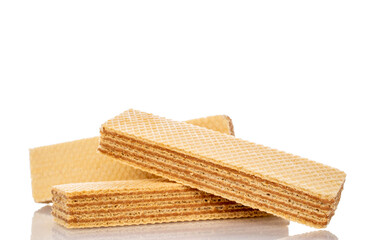 Several vanilla wafers, macro, isolated on white background.