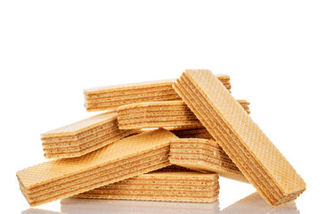 Several vanilla wafers, macro, isolated on white background.