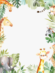 Cute animal illustration with copy space in the middle suitable for children's invitation design