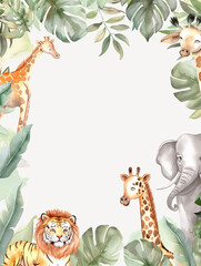 Fototapeta premium Cute animal illustration with copy space in the middle suitable for children's invitation design