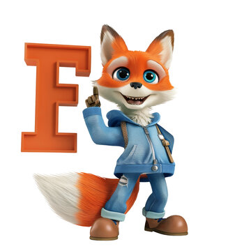 recommend clip art: Alphabet letter F for cute fox on transparent png background. Clip art cut out for kids ABC. Kids education design poster, abc book, postcard.