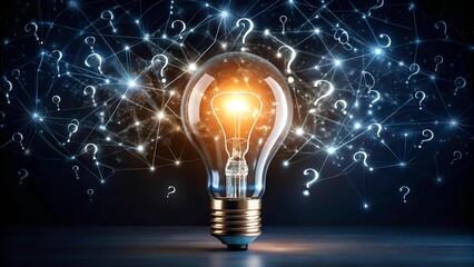 Illuminating Insights: A Glowing Light Bulb Amidst a Constellation of Question Marks  AI Generated