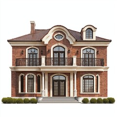 Obraz premium Front view of a luxury brickwall house isolated on a white background