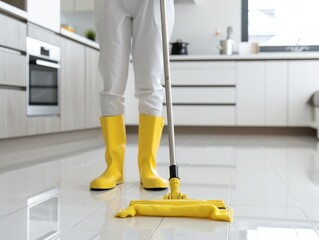 Fresh living space with a person backing up cleanliness, highlighting condition and hygiene