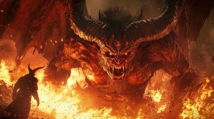 Generated with AI picture of scary demon and a satan in an angry scene