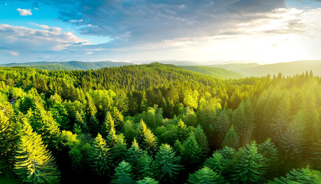 Blick &uuml;ber einen saftig gr&uuml;nen Wald 