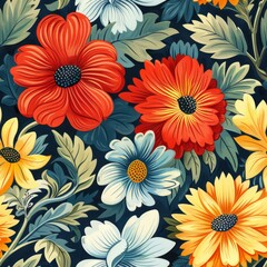 Bright Abstract Floral Seamless Pattern in Vibrant Colors