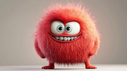 Fototapeta premium Cute red furry monster 3D cartoon character