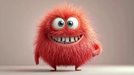 Fototapeta premium Cute red furry monster 3D cartoon character