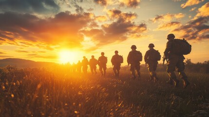 Military Soldiers Marching to Battlefield