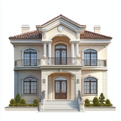 Obraz premium Front view of a luxury house isolated on a white background