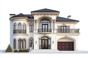 Fototapeta premium Front view of a luxury house isolated on a white background
