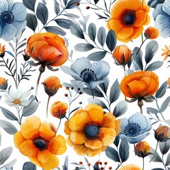 Cute Feminine Seamless Pattern Featuring Colorful Wildflowers and Delicate Foliage