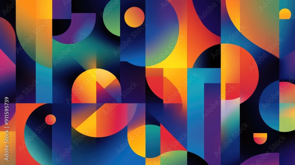 Poster Gradient geometric shapes forming a dynamic pattern