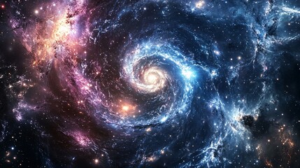 Fototapeta premium Design a mystical galaxy with a spiral of brilliant stars and luminous nebulae in deep space