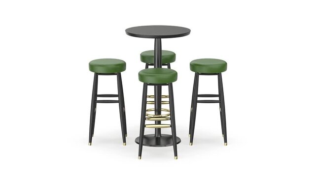 Black tall table and four bar stools on a white background