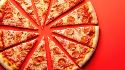 Pizza slices arranged in a circular gradient pattern