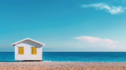 A tranquil beach house stands by the ocean, embracing the beauty of nature