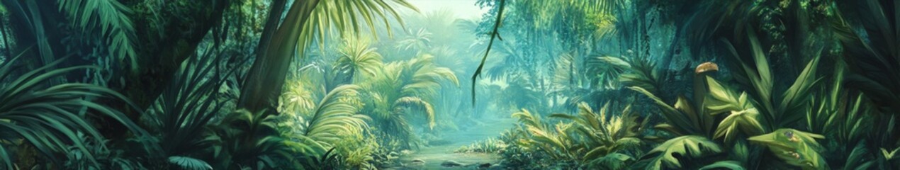 Summer's Flourishing Bounty: A High-Detail Hand-Drawn Illustration of Earth's Tropical Treasures, Embracing the Season's Magic with Lush Vegetation and Humid Warmth in Anime Style.