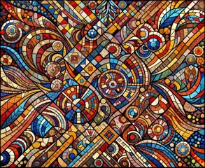 Fototapeta premium set of the vibrant mosaic tiles in abstract composition, traditional motifs from various cultures interweave
