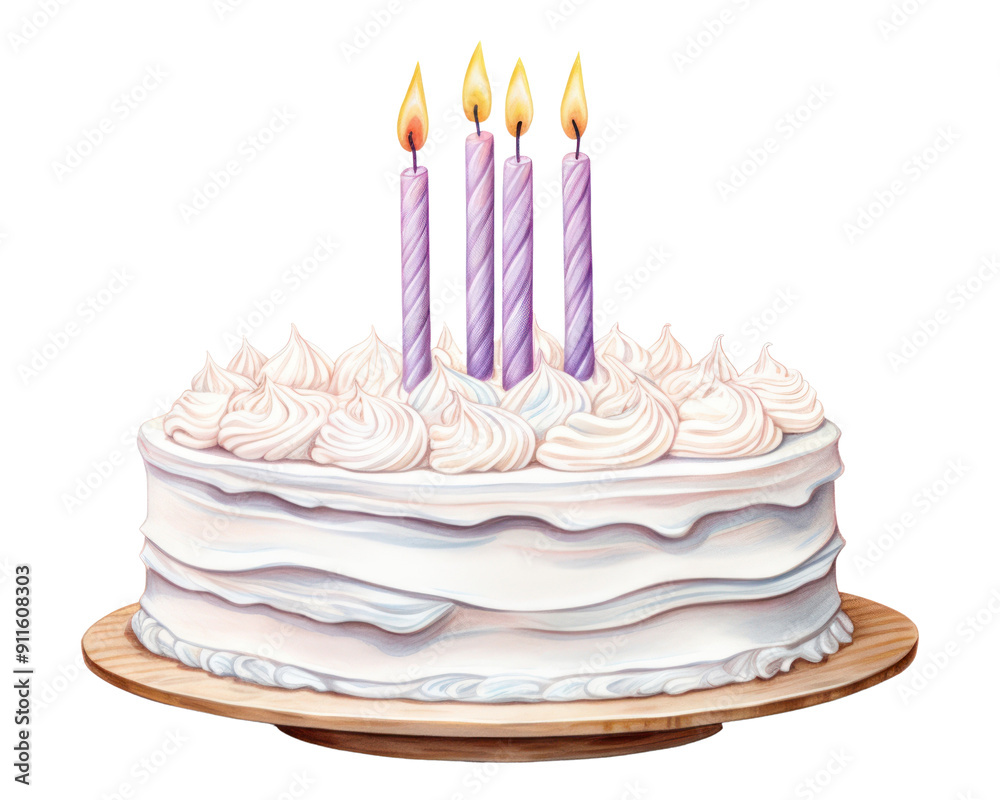 Sticker png cream cake birthday dessert, digital paint illustration.