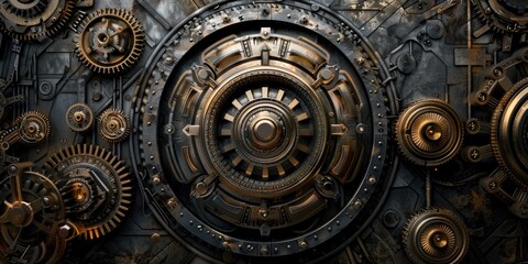 Obraz premium Steampunk gears and intricate machinery.