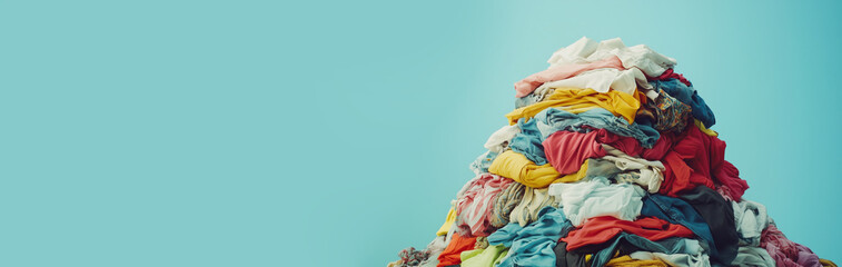 Huge pile of clothes, fast fashion, textile industry, recycling and environmental issue, waste of resources, dirty washing