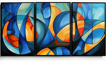 Fototapeta premium Abstract art in blue, orange, and red.
