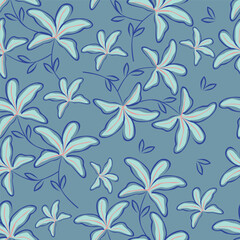 Elegance pink floral stems seamless pattern on a grey background. Vector hand drawn. Artistic, abstract flowers and tiny leaves, buds bells printing. Template for designs, fabric, fashion, textile
