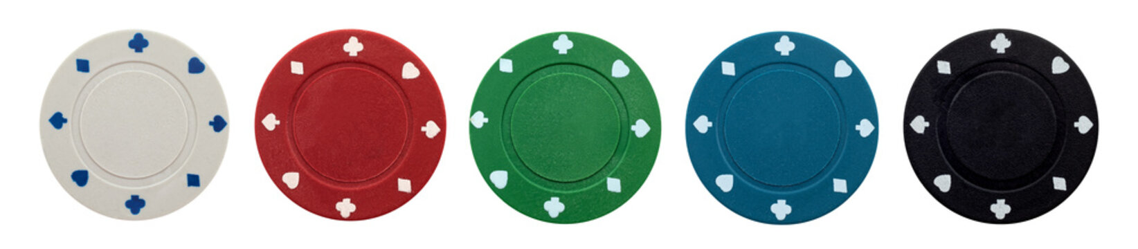 Poker chips on white background. Gambling. Casino. Isolate chips of different colors