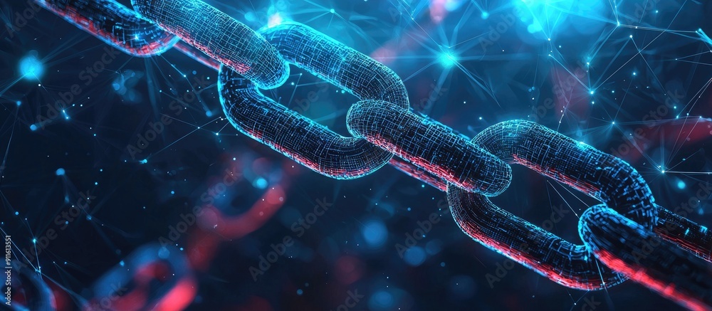 Aufkleber abstract background of digital technology with interconnected data networks and blockchain featuring