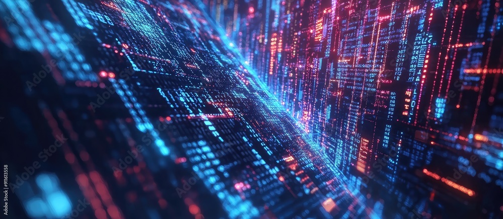 Poster abstract background showcasing 3d technology data transfer database integration and artificial intel