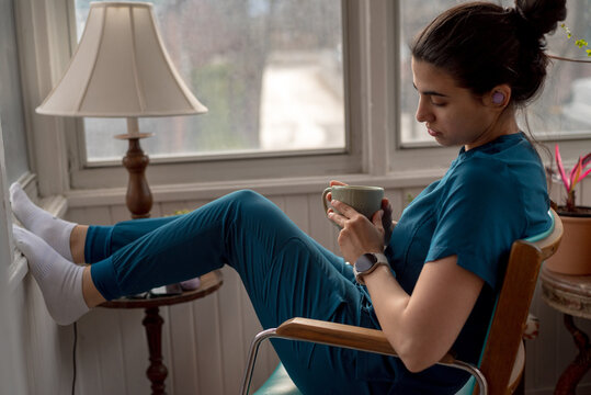 Nurse candid moment at home