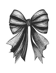 Vintage hand drawn ribbon bow-knot. Black and white vector illustration