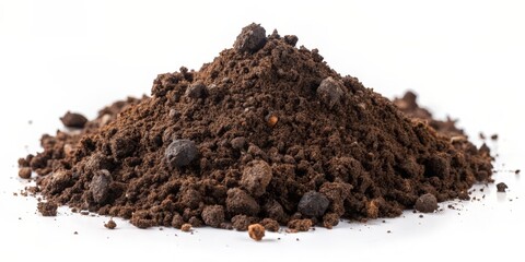 Close-up of a Pile of Rich Brown Soil on a White Background, soil, dirt, earth, texture