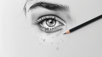 Pencil woman portrait sketch on a white paper.