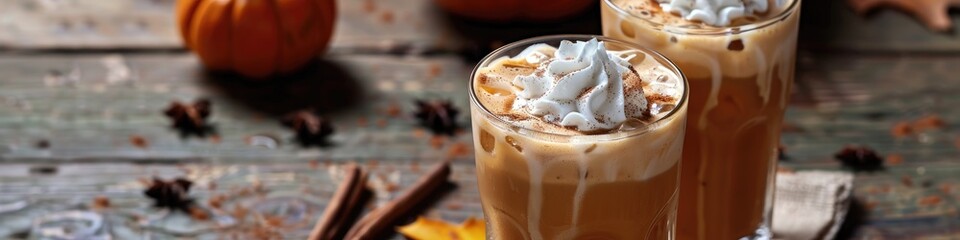 Iced Pumpkin Spice Latte with Whipped Cream served chilled
