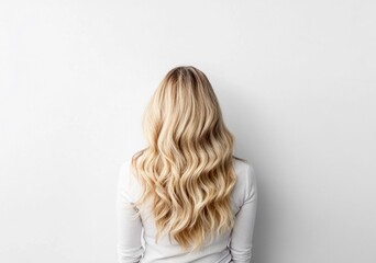 Fototapeta premium Blonde Woman from Behind with Wavy Hair. Generative ai