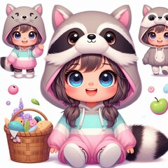 Fototapeta premium chibi illustration cute kid drawing