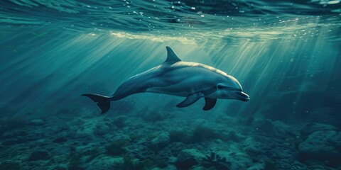 Fototapeta premium Dolphin swimming gracefully in the underwater world