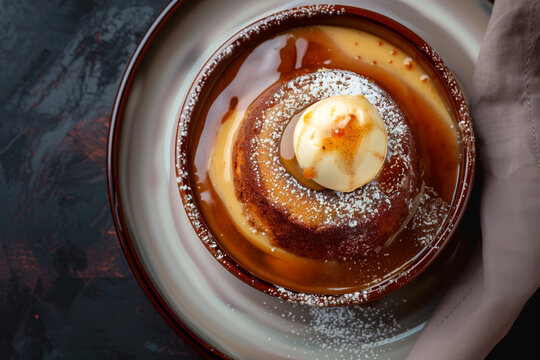 sweet malva pudding pudding, top view