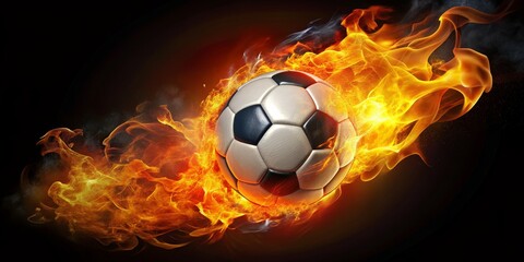 Naklejka premium Fiery Soccer Ball in Flames, Digital Art, Soccer, Fire, Sport, Passion