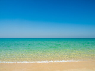 Horizon Landscape summer season panorama front view point tropical sea beach white sand clean and blue sky background calm nature ocean beautiful wave water travel at Sai Kaew Beach thailand holiday
