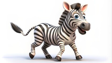 Obraz premium 3D Cartoon Zebra Running, 3D Illustration, Digital Art, Animal Character, zebra, cartoon, digital art
