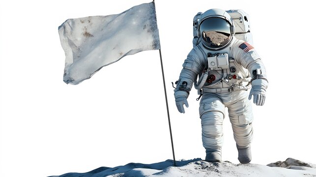 Png astronaut flag planting sticker, 3D rendering, transparent background