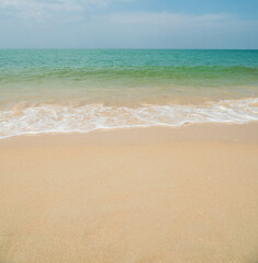 Beautiful horizon Landscape summer vertical front view point tropical sea beach white sand clean and blue sky background calm Nature ocean Beautiful  wave water travel at Sai Kaew Beach thailand .